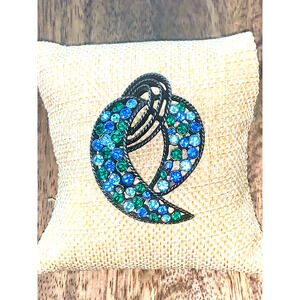 Vintage 1960's Kramer of New York Signed Blue Light Blue Green Brooch